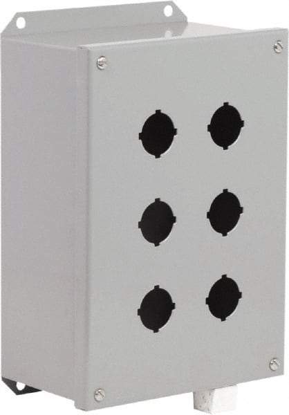 Schneider Electric - 6 Hole, 30mm Hole Diameter, Steel Pushbutton Switch Enclosure - 3, 13 NEMA Rated - Eagle Tool & Supply