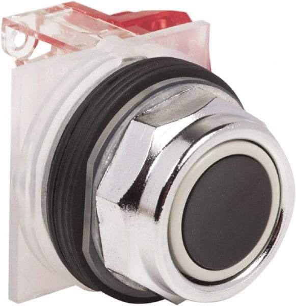 Schneider Electric - 30mm Mount Hole, Extended Straight, Pushbutton Switch with Contact Block - Black Pushbutton, Momentary (MO) - Eagle Tool & Supply