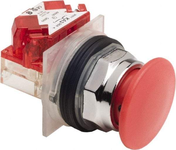 Schneider Electric - 30mm Mount Hole, Extended Mushroom Head, Pushbutton Switch Only - Round, Red Pushbutton, Nonilluminated, Maintained (MA), On-Off - Eagle Tool & Supply