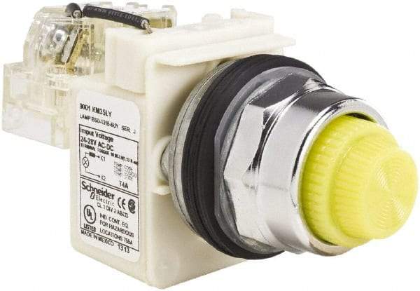 Schneider Electric - 120 VAC Yellow Lens LED Pilot Light - Round Lens, Screw Clamp Connector - Eagle Tool & Supply