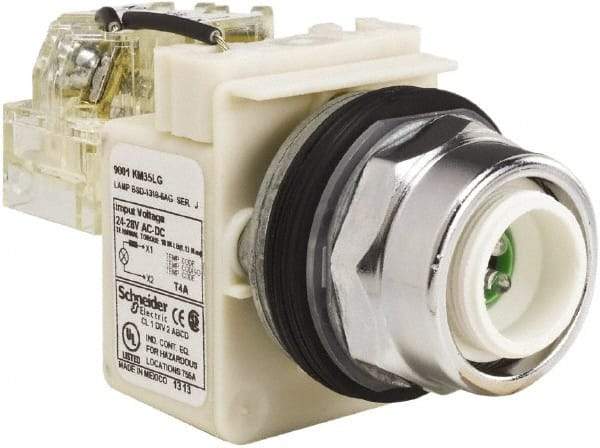 Schneider Electric - 24-28 VAC/VDC LED Push-to-Test Pilot Light - Screw Clamp Connector, 104mm OAL x 54mm Wide, Dust-tight, Oiltight, Shock Resistant, Vibration Resistant, Watertight - Eagle Tool & Supply