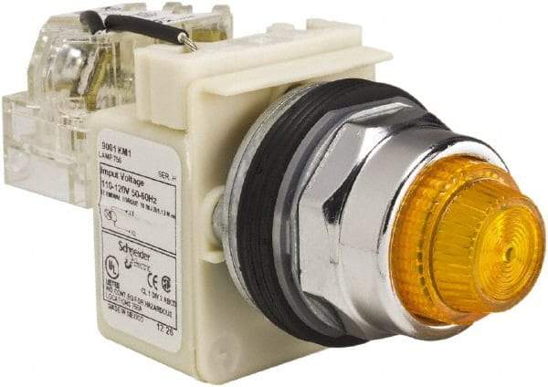 Schneider Electric - 120 VAC Amber Lens Indicating Light - Screw Clamp Connector - Eagle Tool & Supply