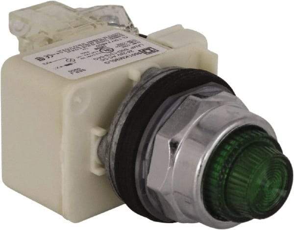 Schneider Electric - 24 V Green Lens LED Press-to-Test Indicating Light - Octagonal Lens, Screw Clamp Connector - Eagle Tool & Supply