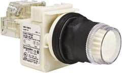 Schneider Electric - 30mm Mount Hole, Extended Straight, Pushbutton Switch with Contact Block - White Pushbutton, Momentary (MO) - Eagle Tool & Supply