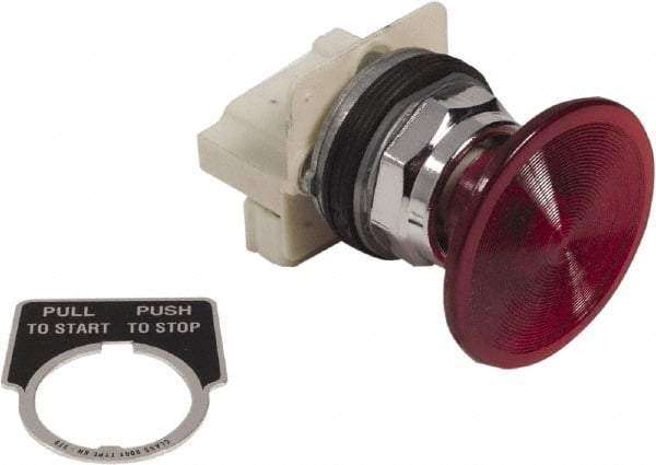 Schneider Electric - 1.18 Inch Mount Hole, Extended Straight, Pushbutton Switch Only - Round, Red Pushbutton, Illuminated, Maintained (MA), Weatherproof, Dust and Oil Resistant - Eagle Tool & Supply