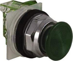 Schneider Electric - 30mm Mount Hole, Extended Straight, Pushbutton Switch with Contact Block - Green Pushbutton, Momentary (MO) - Eagle Tool & Supply