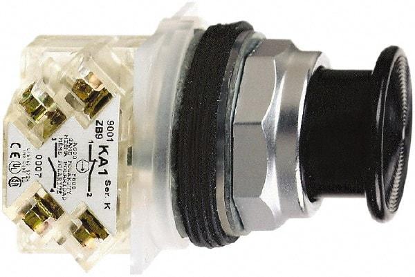 Schneider Electric - 30mm Mount Hole, Extended Straight, Pushbutton Switch with Contact Block - Black Pushbutton, Momentary (MO) - Eagle Tool & Supply