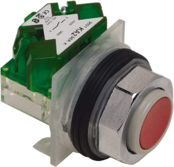 Schneider Electric - 30mm Mount Hole, Extended Straight, Pushbutton Switch with Contact Block - Red Pushbutton, Momentary (MO) - Eagle Tool & Supply