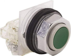 Schneider Electric - 30mm Mount Hole, Extended Straight, Pushbutton Switch with Contact Block - Green Pushbutton, Momentary (MO) - Eagle Tool & Supply