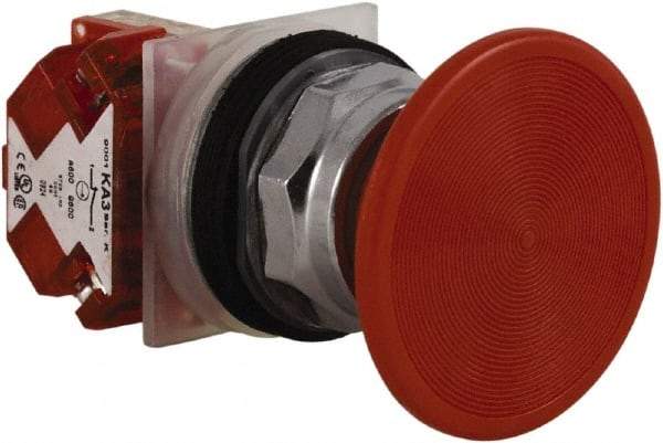 Schneider Electric - 30mm Mount Hole, Extended Straight, Pushbutton Switch with Contact Block - Red Pushbutton, Momentary (MO) - Eagle Tool & Supply