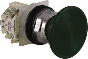 Schneider Electric - 30mm Mount Hole, Extended Straight, Pushbutton Switch with Contact Block - Green Pushbutton, Momentary (MO) - Eagle Tool & Supply