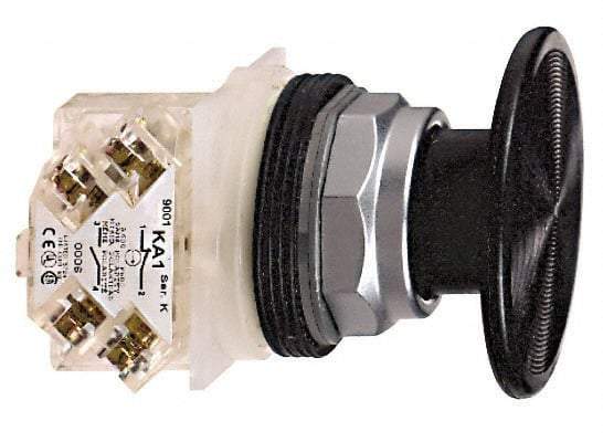 Schneider Electric - 30mm Mount Hole, Extended Mushroom Head, Pushbutton Switch with Contact Block - Round, Black Pushbutton, Momentary (MO) - Eagle Tool & Supply
