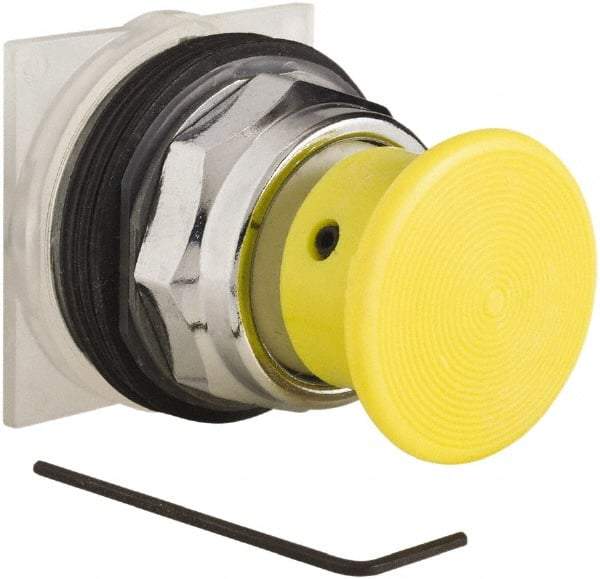 Schneider Electric - 30mm Mount Hole, Extended Straight, Pushbutton Switch Only - Yellow Pushbutton, Momentary (MO) - Eagle Tool & Supply