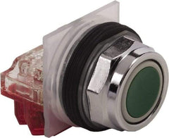 Schneider Electric - 30mm Mount Hole, Extended Straight, Pushbutton Switch with Contact Block - Green Pushbutton, Momentary (MO) - Eagle Tool & Supply