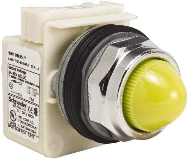 Schneider Electric - 28 V Yellow Lens LED Pilot Light - Round Lens, Screw Clamp Connector - Eagle Tool & Supply