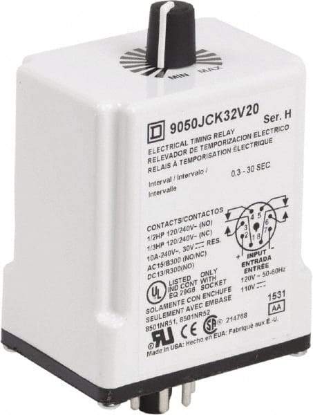 Square D - DPDT Time Delay Relay - 10 Contact Amp, 110 VDC & 120 VAC - Eagle Tool & Supply