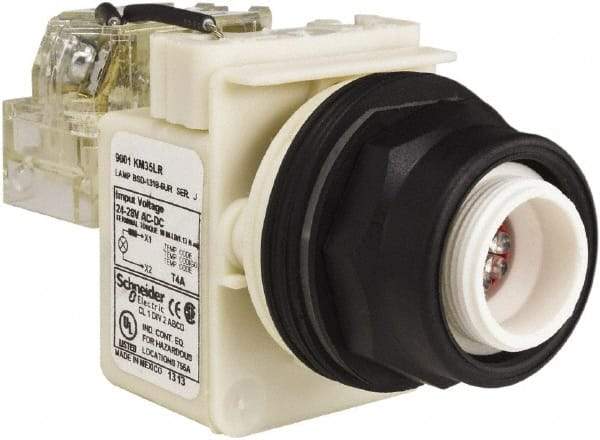 Schneider Electric - 28 V Red Lens LED Pilot Light - Round Lens, Screw Clamp Connector, 54mm OAL x 42mm Wide, Vibration Resistant - Eagle Tool & Supply