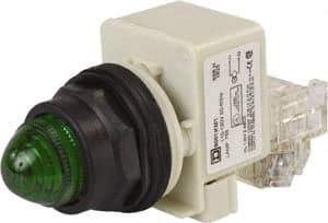 Schneider Electric - 110 VAC at 50/60 Hz via Transformer, 120 VAC at 50/60 Hz via Transformer Green Lens Press-to-Test Indicating Light - Round Lens, Screw Clamp Connector, Corrosion Resistant, Dust Resistant, Oil Resistant - Eagle Tool & Supply