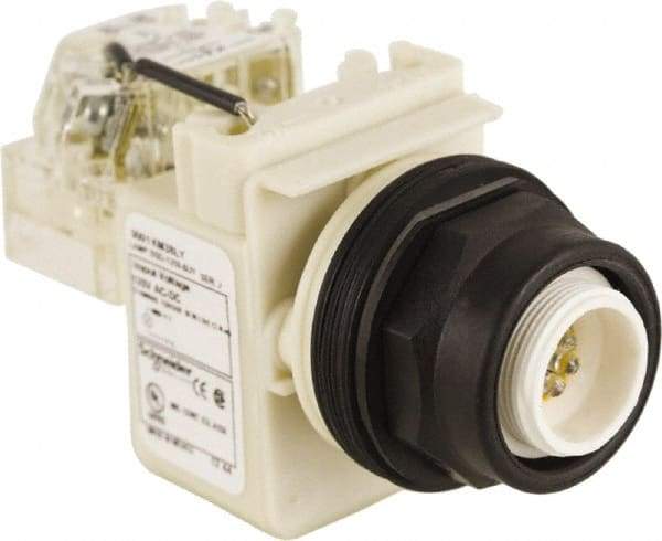 Schneider Electric - 120 V Yellow Lens LED Pilot Light - Round Lens, Screw Clamp Connector, 54mm OAL x 42mm Wide, Vibration Resistant - Eagle Tool & Supply