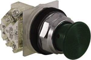 Schneider Electric - 30mm Mount Hole, Extended Straight, Pushbutton Switch with Contact Block - Green Pushbutton, Momentary (MO) - Eagle Tool & Supply