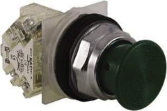 Schneider Electric - 30mm Mount Hole, Extended Straight, Pushbutton Switch with Contact Block - Green Pushbutton, Momentary (MO) - Eagle Tool & Supply