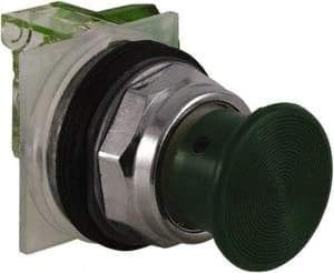 Schneider Electric - 30mm Mount Hole, Extended Straight, Pushbutton Switch with Contact Block - Green Pushbutton, Momentary (MO) - Eagle Tool & Supply