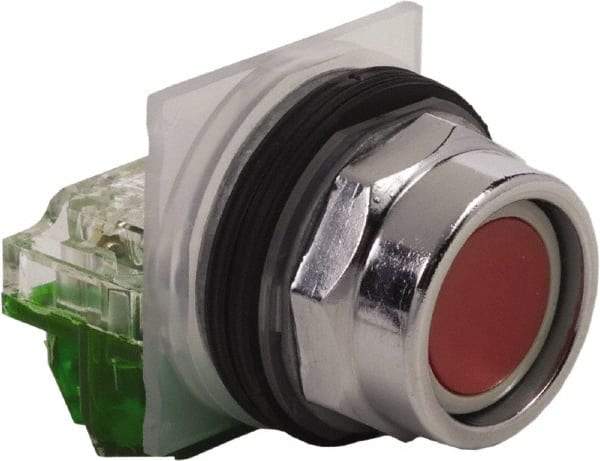 Schneider Electric - 30mm Mount Hole, Extended Straight, Pushbutton Switch with Contact Block - Red Pushbutton, Momentary (MO) - Eagle Tool & Supply