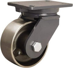 Hamilton - 6" Diam x 2-1/2" Wide x 8" OAH Top Plate Mount Swivel Caster - Forged Steel, 3,500 Lb Capacity, Tapered Roller Bearing, 5-1/4 x 7-1/4" Plate - Eagle Tool & Supply