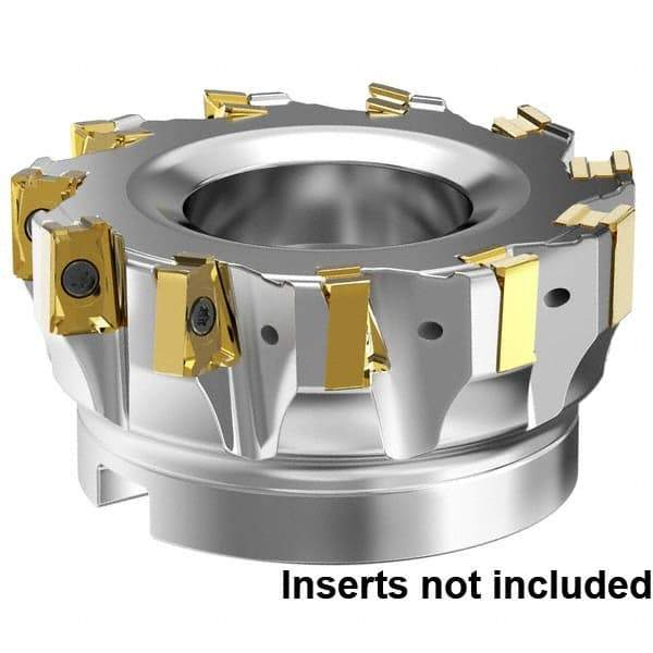 Kennametal - 9 Inserts, 3" Cut Diam, 1" Arbor Diam, 15.5mm Max Depth of Cut, Indexable Square-Shoulder Face Mill - 0° Lead Angle, 1-3/4" High, LNGU15T608SRGE Insert Compatibility, Through Coolant, Series MILL 4-15 - Eagle Tool & Supply