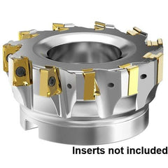 Kennametal - 9 Inserts, 3" Cut Diam, 1" Arbor Diam, 15.5mm Max Depth of Cut, Indexable Square-Shoulder Face Mill - 0° Lead Angle, 1-3/4" High, LNGU15T608SRGE Insert Compatibility, Through Coolant, Series MILL 4-15 - Eagle Tool & Supply