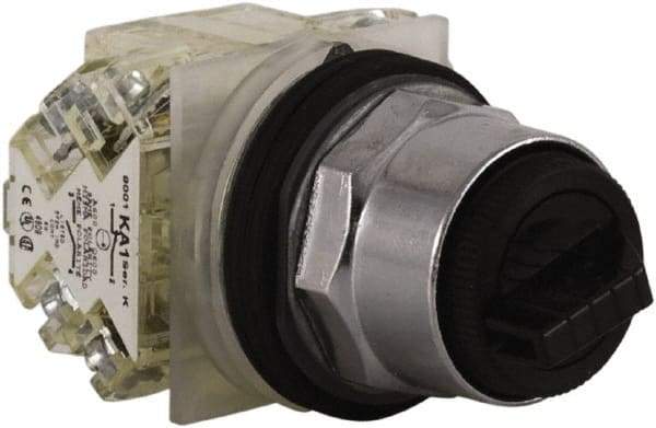 Schneider Electric - 1.18 Inch Mount Hole, 3 Position, Knob and Pushbutton Operated, Selector Switch - Black, Maintained (MA), 2NO/2NC, Weatherproof and Dust and Oil Resistant - Eagle Tool & Supply