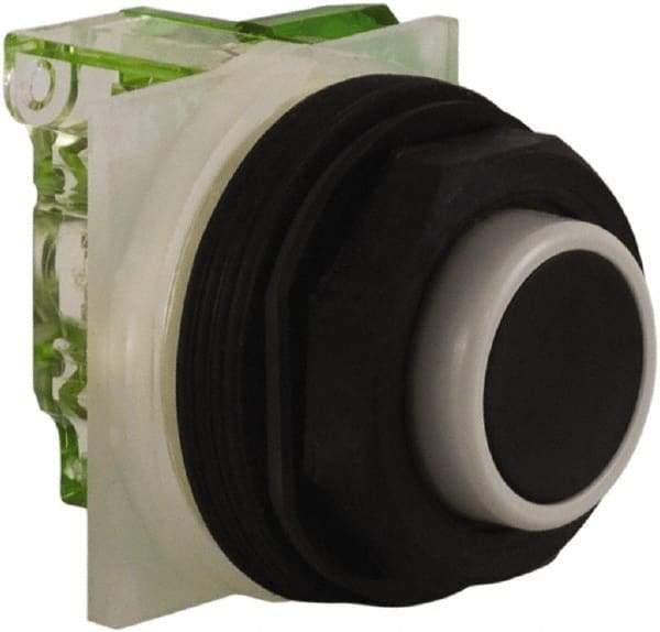 Schneider Electric - 30mm Mount Hole, Extended Straight, Pushbutton Switch with Contact Block - Black Pushbutton, Momentary (MO) - Eagle Tool & Supply