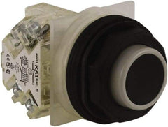 Schneider Electric - 30mm Mount Hole, Extended Straight, Pushbutton Switch with Contact Block - Black Pushbutton, Momentary (MO) - Eagle Tool & Supply