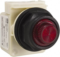 Schneider Electric - 220 VAC at 50/60 Hz via Transformer, 240 VAC at 50/60 Hz via Transformer Red Lens Indicating Light - Round Lens, Screw Clamp Connector, Corrosion Resistant, Dust Resistant, Oil Resistant - Eagle Tool & Supply