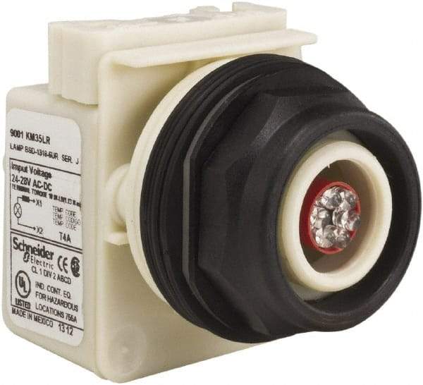 Schneider Electric - 28 V Red Lens LED Pilot Light - Round Lens, Screw Clamp Connector, 54mm OAL x 42mm Wide, Vibration Resistant - Eagle Tool & Supply