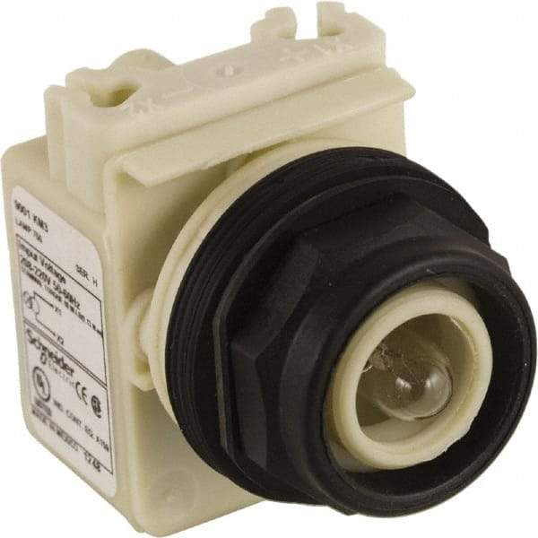 Schneider Electric - 208 VAC at 50/60 Hz via Transformer, 220 VAC at 50/60 Hz via Transformer Indicating Light - Round Lens, Screw Clamp Connector, Corrosion Resistant, Dust Resistant, Oil Resistant - Eagle Tool & Supply