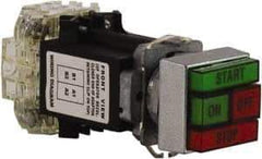 Schneider Electric - Extended Straight Pushbutton Switch Operator - Green, Red, Rectangle Button, Incandescent Lamp, Illuminated - Eagle Tool & Supply