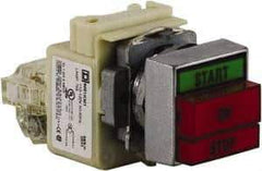 Schneider Electric - Extended Straight Pushbutton Switch Operator - Green, Red, Rectangle Button, Incandescent Lamp, Illuminated - Eagle Tool & Supply