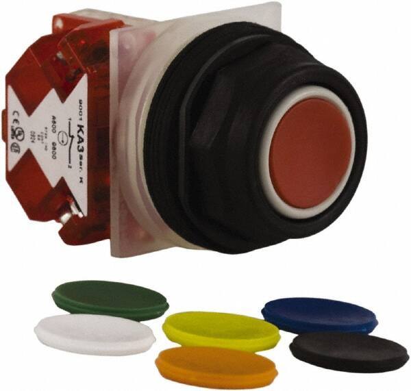 Schneider Electric - 30mm Mount Hole, Extended Straight, Pushbutton Switch with Contact Block - Multicolored Pushbutton, Momentary (MO) - Eagle Tool & Supply