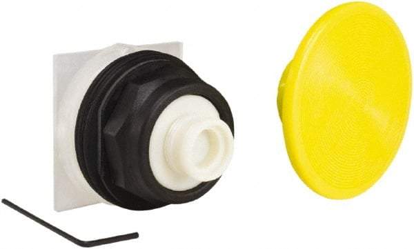 Schneider Electric - 30mm Mount Hole, Extended Mushroom Head, Pushbutton Switch Only - Round, Yellow Pushbutton, Momentary (MO) - Eagle Tool & Supply