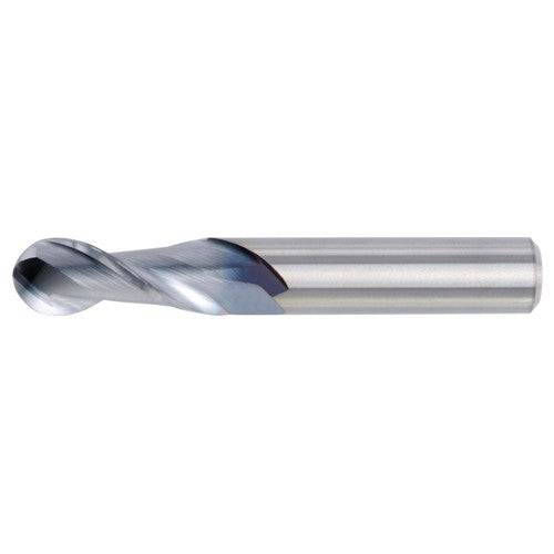 ‎1″ Dia. × 1″ Shank × 1-1/2″ DOC × 4″ OAL, Carbide TiCN, 2 Flute, CW|37° Helix, Round, Ballnose End Mill - Exact Industrial Supply