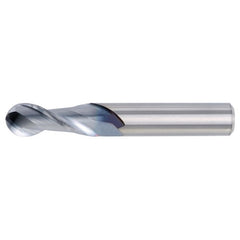 1/8″ Dia. × 1/8″ Shank × 1/4″ DOC × 2″ OAL, Carbide Uncoated, 2 Flute, CW|37° Helix, Round, Ballnose End Mill - Exact Industrial Supply