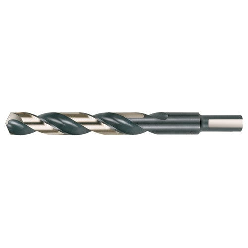 25/64 RHS / RHC HSS 135 Degree Split Point 3/8″ Reduced Shank Heavy Duty Jobber Length Drill - Black & Gold - Exact Industrial Supply