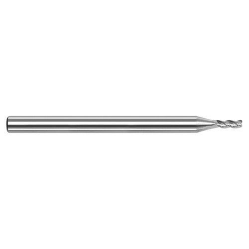 Variable Helix End Mills for Aluminum Alloys - 0.400mm Cutter Diameter × 0.050mm Radius × 0.600mm Length of Cut Carbide Corner Radius End Mill for Aluminum Alloys, 3 Flutes - Exact Industrial Supply