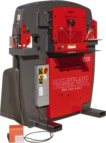 Cleveland Steel Tool - 11" Throat Depth, 100 Ton Punch Pressure, 3-1/2" Punch Capacity Ironworker - 10 hp, 3 Phase, 208/230 Volts, 45-1/2" Wide x 63-1/8" High x 56" Deep - Eagle Tool & Supply