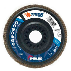 4-1/2″ Tiger Disc Abrasive Flap Disc, Angled, Trimmable Backing, 120Z, 7/8″ Arbor Hole - Eagle Tool & Supply