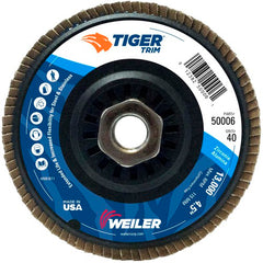 4-1/2″ Tiger Disc Abrasive Flap Disc, Angled, Trimmable Backing, 40Z, 5/8″-11 UNC Nut - Eagle Tool & Supply