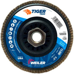 4-1/2″ Tiger Disc Abrasive Flap Disc, Angled, Trimmable Backing, 120Z, 5/8″-11 UNC Nut - Eagle Tool & Supply