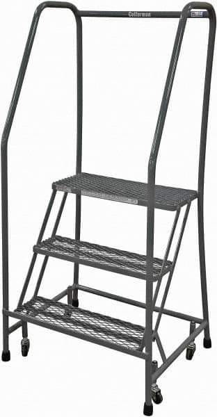 Cotterman - 60" 3 Step Rolling Warehouse Ladder - Rolling Safety Ladder, 450 Lb Capacity, 30" Platform Height, 30" Base Width x 30" Base Depth, Expanded Metal Tread - Eagle Tool & Supply