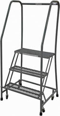 Cotterman - 60" 3 Step Rolling Warehouse Ladder - Rolling Safety Ladder, 450 Lb Capacity, 30" Platform Height, 30" Base Width x 30" Base Depth, Expanded Metal Tread - Eagle Tool & Supply